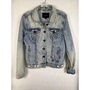 BlankNYC Women's Large Distressed Denim Jacket Button Down Acid Wash ❤️